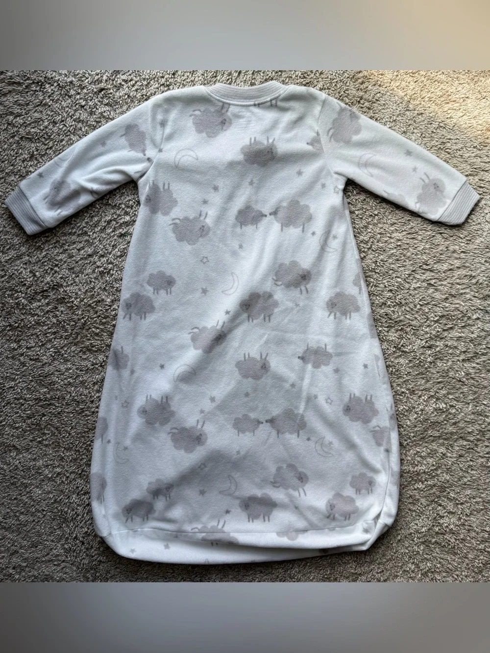 Carter’s Baby Sleep Gown Gray Sheep Print Fleece 6-9 Months Cozy Sleep Sack
